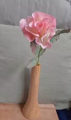 Wooden Tall Vase With Artificial Pink Flower Rose • £12