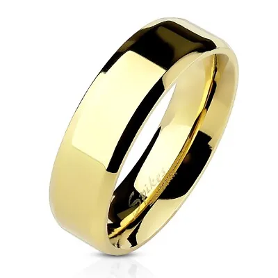 Stainless Steel Gold Plated Beveled Plain & Polished 6mm/8mm Wedding Band Ring • $8.99