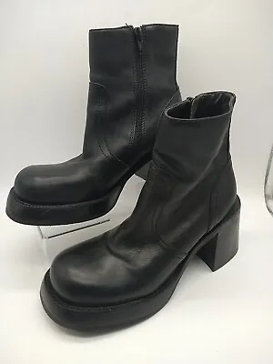 Vintage 90s Steve Madden Platform Boots Chunky Rachel Black Leather Women SZ 8 • $72