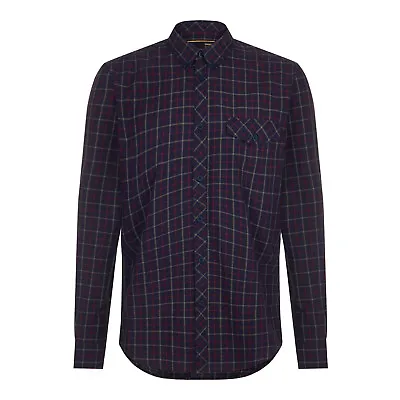 Mens Merc London Button Down Collar Checked Shirt Archer - Navy Blue • £39.99