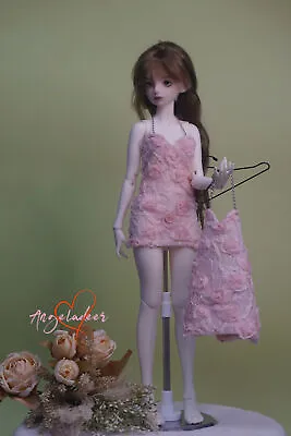 1/4MSD BJD Doll Clothes Sling Skirt Suspender Sheath Dress Camellia Flower Pink • $16.14