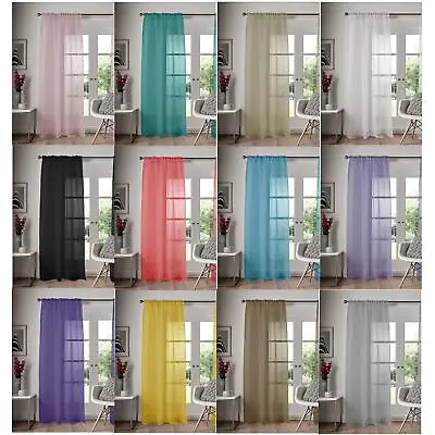 Single Panel Slot Top Voile Curtain Pole Rod Pocket Plain Colours Door Window • £5.49