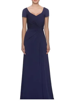 La Femme NWT Navy V-Neck Cap Sleeve Jersey Gown Knot Ruching Formal Size 6 • $49.95