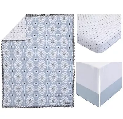 Crib Bedding Set Petunia Pickle Bottom Southwest Skies 3-Piece Blue Dark Gray • $54