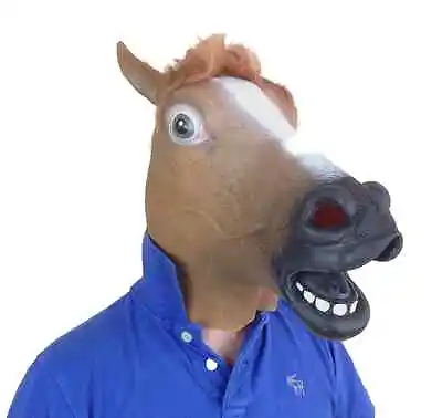 Brown Horse Head Mask Full Head Latex Fancy Dress Stag Party Animal Accessory • £12.97