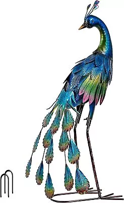 22.4  Tall Outdoor Decor Peacock - Garden Art Statue Metal Bird Lawn Ornament • $49.39