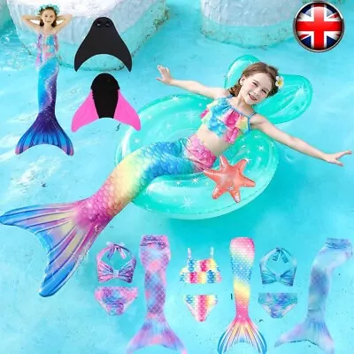 Kid Mermaid Tail With Monofin Swimmable Bikini Set Swimsuit Swimming Costume UK! • £19.15