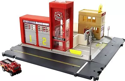 Matchbox Cars Playset Action Drivers Fire Station Rescue & Toy Firetruck In ... • $78.94