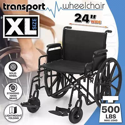 [FDA APPROVED]Foldable Manual Wheelchair Extra-Wide Seat /w Adjustable Foot Rest • $296.99