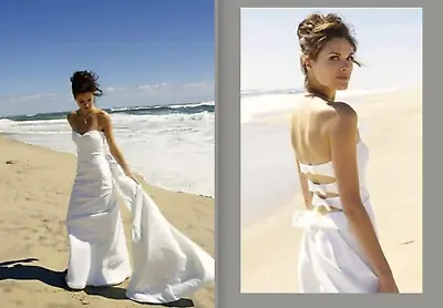 HOT Nicole Miller Embellished Bow Silk Strapless Train Wedding Gown Dress $1320 • $450