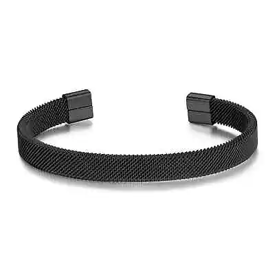 Men's Black Stainless Steel Mesh Cuff Bracelet By Philip Jones • £9.99