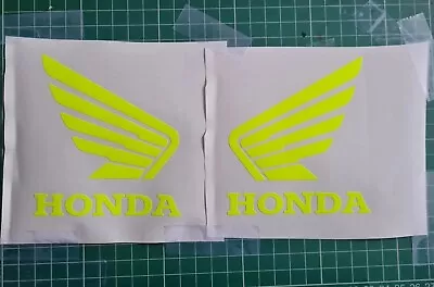  2x WINGS Tank Decals Stickers Flourescent Yellow Compatible With HONDA  • £3.85