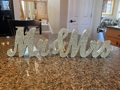  Mr & Mrs Letter Sign Gold Glitter Wooden Freestanding Mr & Mrs Wedding Sign • $3.98