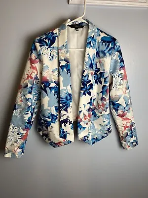 Mossimo Blazer Open Front White With Blue/pink Flowers Women Size M • $11.99