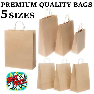£6.39 • Buy Brown Paper Bags With Handles Large Small 100 50 5 Party Gift For Sweets Carrier