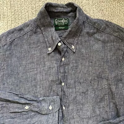 Gitman Vintage Large 100% Linen Chambray Blue Button Front Shirt Made In USA • $70