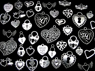 30g X Tibetan Silver Random Mixed Hearts Charms Pendants Love Valentine G270 • £3.79