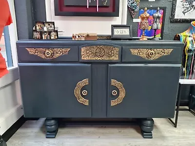 Vintage 1950s Sideboard / Buffet Professionally Upcycled Dark Teal And Gold • £150