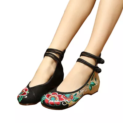 £12.65 • Buy Women's Embroidered Canvas Ballets Flats Ladies Fabric Chinese Low Heel Shoes
