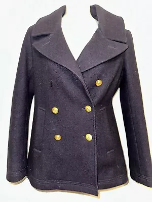 J CREW Navy Stadium Cloth Nello Gori Double Breasted Gold Button Wool Pea Coat 0 • $6.99