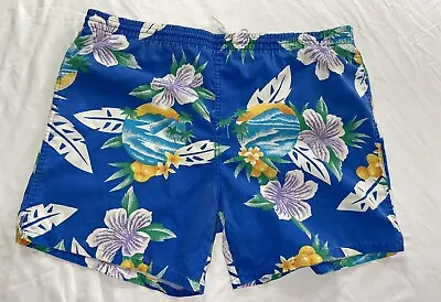 VTG 80s Sun-ins Mens XL Hawaiian Swim Trunks Bathing Suit Shorts Blue Floral VG • $17