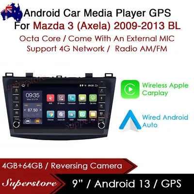 9” Android 13 Car Stereo Non-DVD GPS Radio Head Unit For Mazda 3 (Axela) BL • $360.38