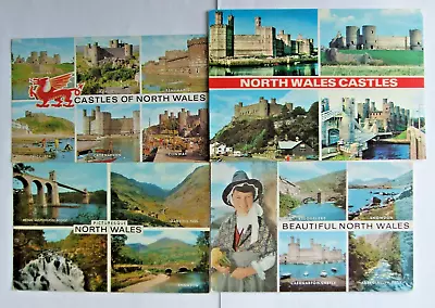 Postcards (4) - NORTH WALES MULTIVIEWS - CASTLES - MENAI BRIDGE - (WAL1-19) • £0.99