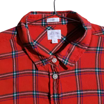 J CREW Boy Fit L Brushed Twill Red Plaid Cotton Button Up Lightweight Flannel • $14.99