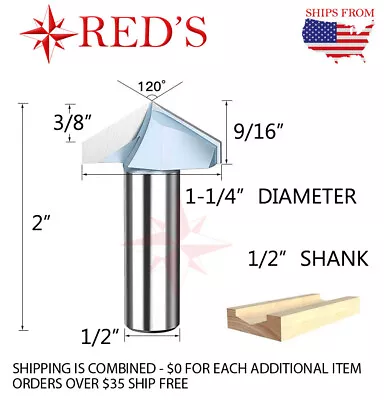 Tideway IND LC03012008B 1-1/4  DIA X 120° DEG V Groove 1/2  Shank Router Bit • $9.99