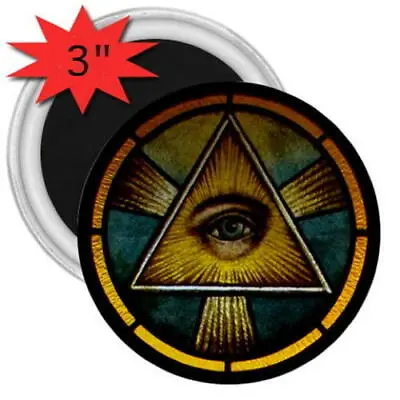 Masonic Magnet 3  All Seeing Eye With Light Rays Stained Glass Window Freemason • $7.89