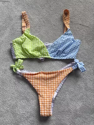 Calzedonia Size 10 Cobey Bikini Swimwear Checked Colourful Multicoloured Orange  • £21