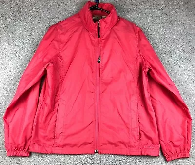 LL Bean Full Zip Rain Coat Jacket Sz L Pink Packable Hood Ripstop Dopamine • $9.94