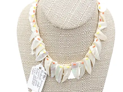SI1259 Vintage Unsigned Miriam Haskell Seashell Silk Necklace 14-16” • $225