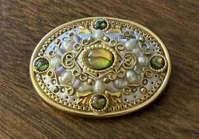 Vintage Signed Michal Golan Brooch Pin Pendant Oval Abalone & Fresh Water Pearls • $20