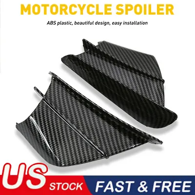 1Pair Motorcycle Side Winglets Air Deflector Wing Kit Spoiler Gloss Carbon Fiber • $22.99