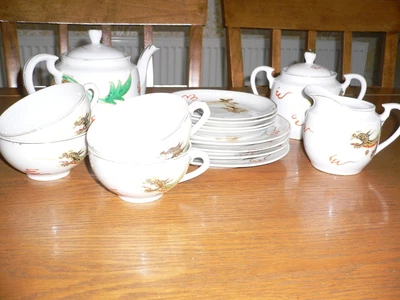 £8 • Buy Lucky Lithophane Geisha Girl Tea Set Japanese Eggshell Dragon Ware Vintage China