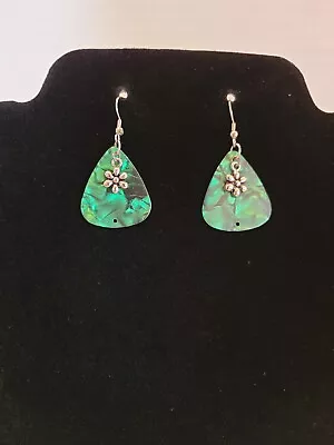 Earrings For Women/green Guitar Pick With Floral Accent • $10