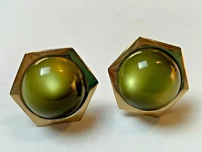 Vintage Men's Cufflinks Green Round Glass Dome Gold Tone Octagon • $16.64