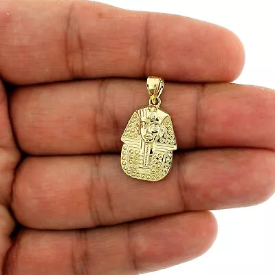 Real 10K Yellow Gold Diamond Cut Pharaoh Egyptian King Charm Pendant Mens Women • $109.99