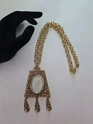 Vintage Renaissance Revival Intaglio Glass Cameo Nugget Style Gold Tone Pendant • $29.99