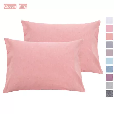 2 Pack Queen King Size Pillowcase Soft And Comfortable Washed Cotton Pillow Case • $14.99