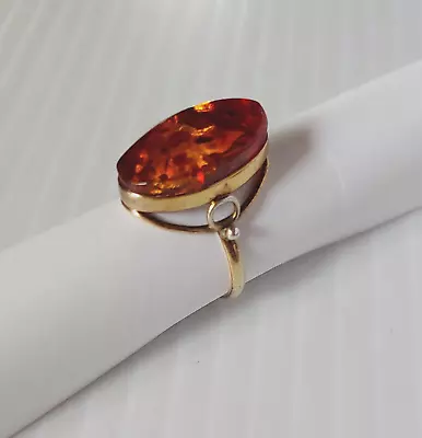 Amber Silver Ring 875 Vintage Russian Marked Maker Mark Vermeil Soviet Vtg Ussr  • $58