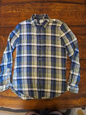 Paul Smith Check Shirt Mens Medium Blue Green Tartan Tailored Fit Pocket Logo • £0.99