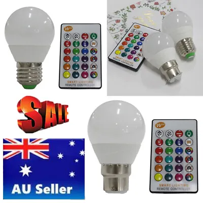 RGB 16 Colour Changing Remote Controlled LED Light Bulb 3W B22&E27 A80 GLS DS • $10.92