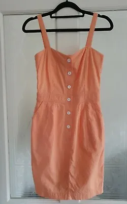 BOUTIQUE By JAEGER Sun Dress Size 6 Orange Pockets Wiggle 50s Style Half Buttons • £10