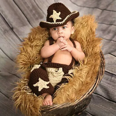 $13.99 • Buy Newborn Baby Cowboy Knit Clothing Sweater Vest Hat Boot Photography Props Studio