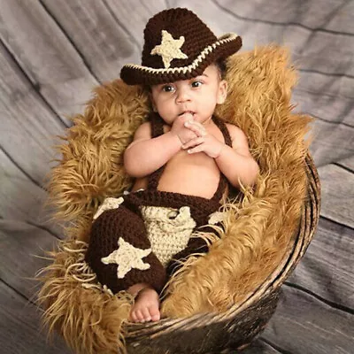 $13.99 • Buy Newborn Baby Cowboy Knit Clothing Sweater Vest Hat Boot Photography Props Studio