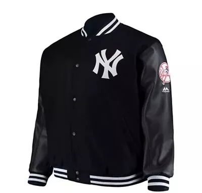 NY Yankees MLB Classic Authentic Majestic Varsity Jacket Leather Sleeves Black • $45