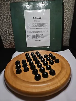 Solitaire Wood Board Game Green Glass Marbles Unique 8  Diameter  • $28