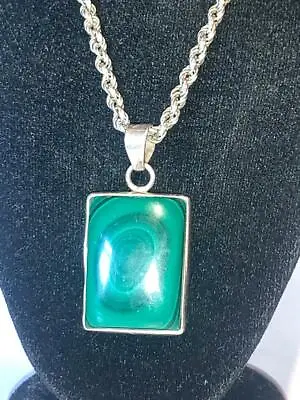 Stunning Rope Sterling Silver 925 Necklace Chain Small 15   Malachite Pendant • $31.12
